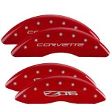 MGP 4 Caliper Covers Engraved Front C6/Corvette Engraved Rear C6/Z06 Red finish silver ch thumbnail 3