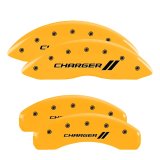 MGP 4 Caliper Covers Engraved Front & Rear With stripes/Charger Yellow finish black ch thumbnail 4