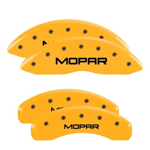 MGP 4 Caliper Covers Engraved Front & Rear MOPAR Yellow finish black ch thumbnail 4