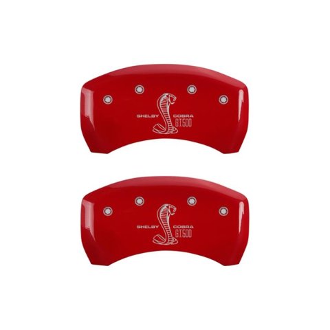 MGP Rear set 2 Caliper Covers Engraved Rear GT500 Shelby & Cobra Red finish silver ch thumbnail 2