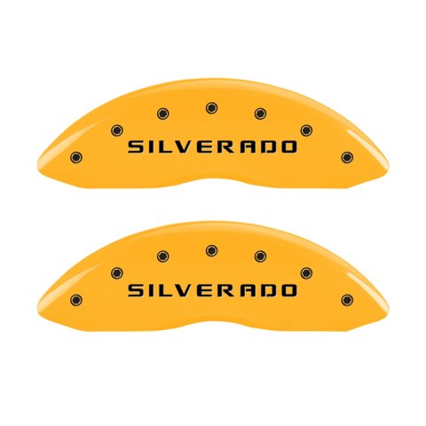 MGP 4 Caliper Covers Engraved Front & Rear Silverado Yellow finish black ch