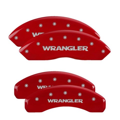 MGP 4 Caliper Covers Engraved Front & Rear WRANGLER Red finish silver ch thumbnail 3