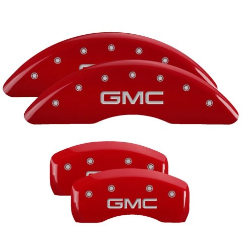 MGP 4 Caliper Covers Engraved Front & Rear GMC Red finish silver ch thumbnail 1