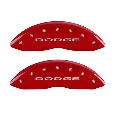 MGP Front set 2 Caliper Covers Engraved Front With out stripes/Dodge Red finish silver ch