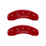 MGP 4 Caliper Covers Engraved Front & Rear Cursive/Cadillac Red finish silver ch thumbnail 2