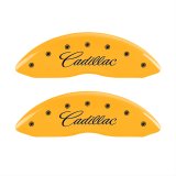 MGP 4 Caliper Covers Engraved Front Cursive/Cadillac Engraved Rear CTS4 Yellow finish black ch thumbnail 1
