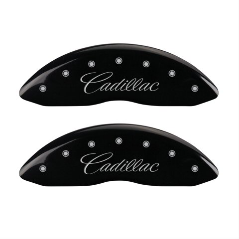 MGP 4 Caliper Covers Engraved Front Cursive/Cadillac Engraved Rear CTS Black finish silver ch