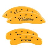 MGP 4 Caliper Covers Engraved Front Cursive/Cadillac Engraved Rear CTS Yellow finish black ch thumbnail 7