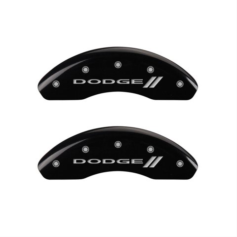 MGP 4 Caliper Covers Engraved Front & Rear With stripes/Dodge Black finish silver ch thumbnail 1