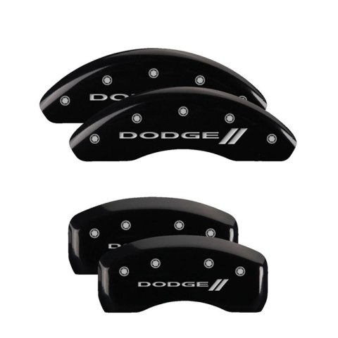 MGP 4 Caliper Covers Engraved Front & Rear With stripes/Dodge Black finish silver ch thumbnail 3