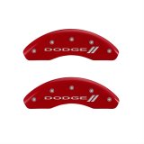 MGP 4 Caliper Covers Engraved Front & Rear With stripes/Dodge Red finish silver ch thumbnail 2