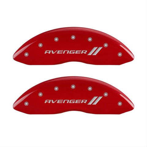 MGP 4 Caliper Covers Engraved Front & Rear With stripes/Avenger Red finish silver ch