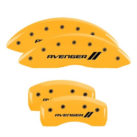 MGP 4 Caliper Covers Engraved Front & Rear With stripes/Avenger Yellow finish black ch thumbnail 3