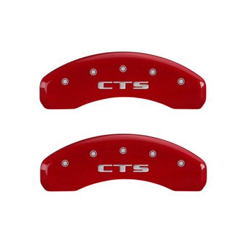 MGP 4 Caliper Covers Engraved Front Cursive/Cadillac Engraved Rear CTS Red finish silver ch thumbnail 6