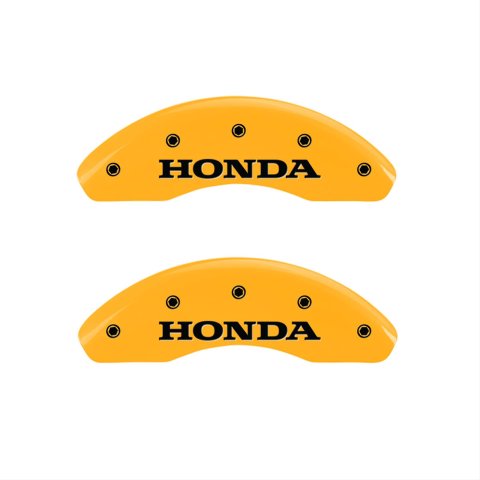 MGP Front set 2 Caliper Covers Engraved Front Honda Yellow finish black ch thumbnail 1