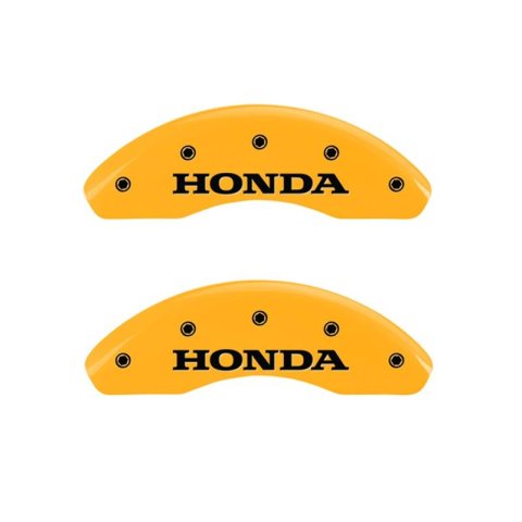 MGP Front set 2 Caliper Covers Engraved Front Honda Yellow finish black ch thumbnail 2