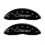 MGP 4 Caliper Covers Engraved Front & Rear Cursive/Charger Black finish silver ch thumbnail 1