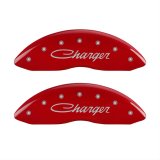 MGP 4 Caliper Covers Engraved Front & Rear Cursive/Charger Red finish silver ch thumbnail 1