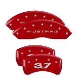 MGP 4 Caliper Covers Engraved Front Mustang Engraved Rear 37 Red finish silver ch thumbnail 2