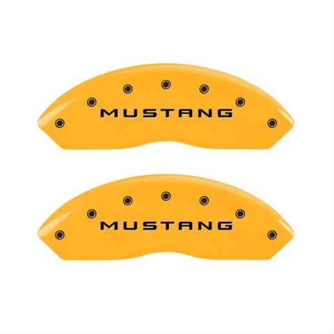 MGP 4 Caliper Covers Engraved Front Mustang Engraved Rear 37 Yellow finish black ch