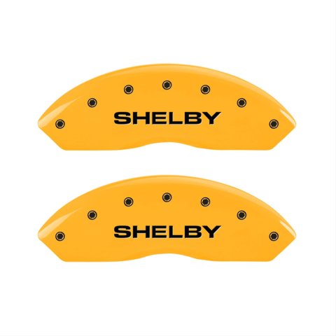 MGP 4 Caliper Covers Engraved Front Shelby Engraved Rear Tiffany Snake Yellow finish black ch