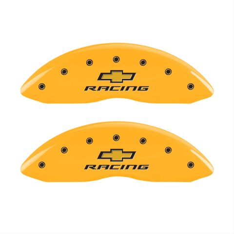 MGP 4 Caliper Covers Engraved Front & Rear Chevy racing Yellow finish black ch thumbnail 2