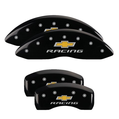 MGP 4 Caliper Covers Engraved Front & Rear Chevy racing Black finish silver ch thumbnail 1