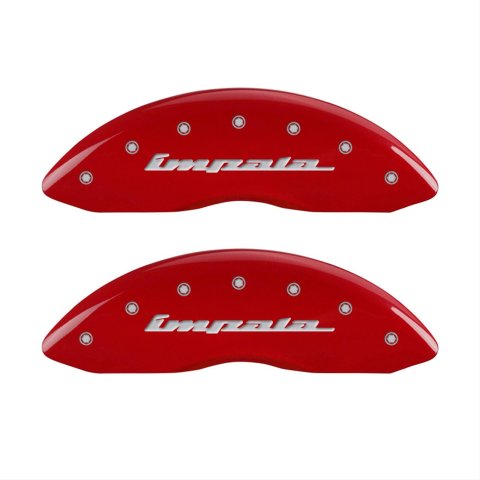 MGP 4 Caliper Covers Engraved Front & Rear Impala Red finish silver ch thumbnail 1