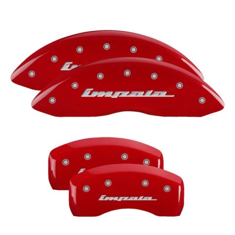 MGP 4 Caliper Covers Engraved Front & Rear Impala Red finish silver ch thumbnail 3