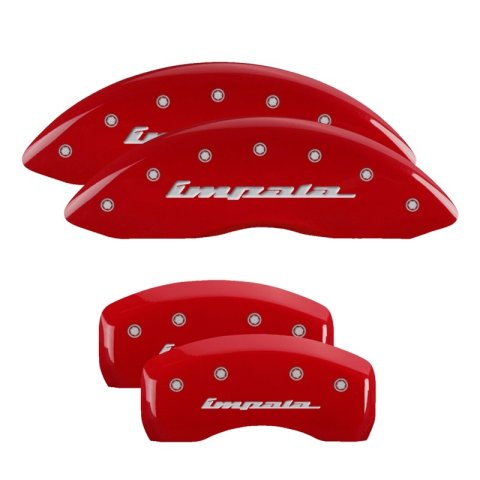 MGP 4 Caliper Covers Engraved Front & Rear Impala Red finish silver ch thumbnail 6