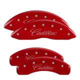 MGP 4 Caliper Covers Engraved Front & Rear Cursive/Cadillac Red finish silver ch thumbnail 2