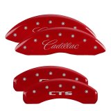 MGP 4 Caliper Covers Engraved Front & Rear Cursive/Cadillac Red finish silver ch thumbnail 3