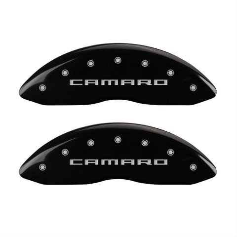 MGP 4 Caliper Covers Engraved Front Gen 5/Camaro Engraved Rear Gen 5/SS Black finish silver ch thumbnail 1