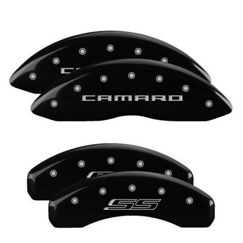 MGP 4 Caliper Covers Engraved Front Gen 5/Camaro Engraved Rear Gen 5/SS Black finish silver ch thumbnail 3