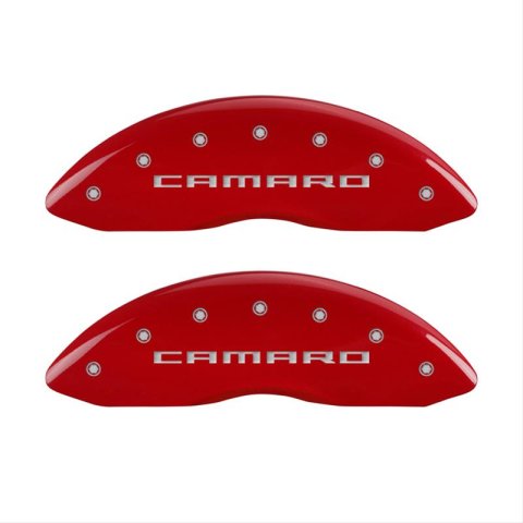 MGP 4 Caliper Covers Engraved Front Gen 5/Camaro Engraved Rear Gen 5/Z28 Red finish silver ch thumbnail 2