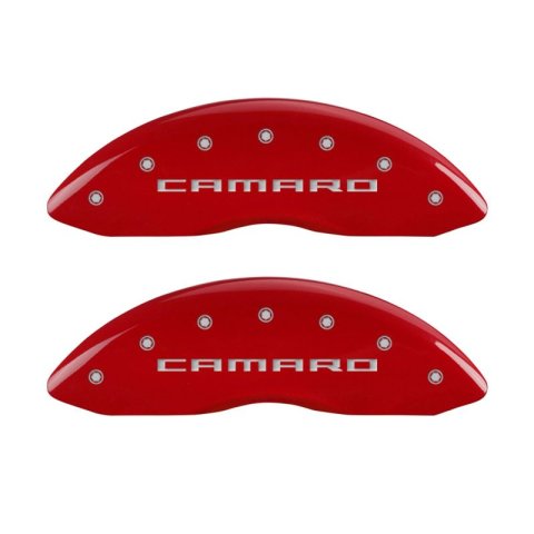 MGP 4 Caliper Covers Engraved Front Gen 5/Camaro Engraved Rear Gen 5/Z28 Red finish silver ch thumbnail 8