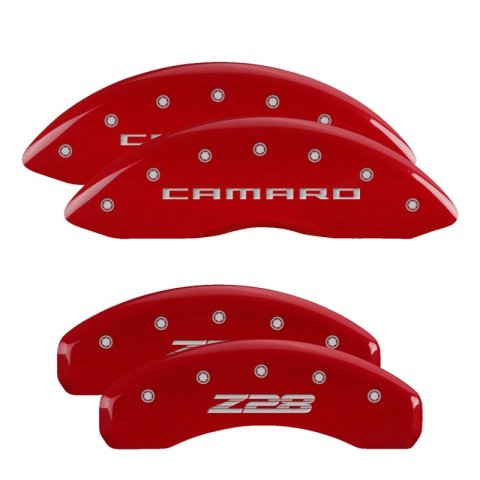 MGP 4 Caliper Covers Engraved Front Gen 5/Camaro Engraved Rear Gen 5/Z28 Red finish silver ch thumbnail 9