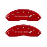 MGP 4 Caliper Covers Engraved Front & Rear With stripes/Dodge Red finish silver ch thumbnail 1