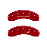 MGP 4 Caliper Covers Engraved Front & Rear With stripes/Dodge Red finish silver ch thumbnail 9