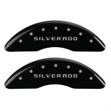 MGP 4 Caliper Covers Engraved Front & Rear Silverado Black finish silver ch thumbnail 1