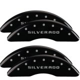 MGP 4 Caliper Covers Engraved Front & Rear Silverado Black finish silver ch thumbnail 3