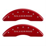 MGP 4 Caliper Covers Engraved Front & Rear Silverado Red finish silver ch thumbnail 1