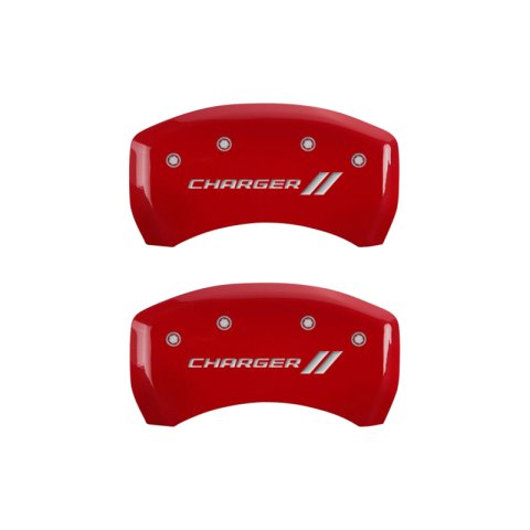 MGP 4 Caliper Covers Engraved Front & Rear With stripes/Charger Red finish silver ch thumbnail 6