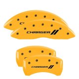 MGP 4 Caliper Covers Engraved Front & Rear With stripes/Charger Yellow finish black ch thumbnail 3
