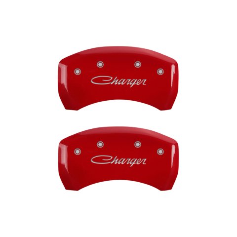 MGP 4 Caliper Covers Engraved Front & Rear Cursive/Charger Red finish silver ch thumbnail 6