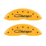 MGP 4 Caliper Covers Engraved Front & Rear Cursive/Charger Yellow finish black ch thumbnail 1