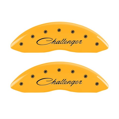 MGP 4 Caliper Covers Engraved Front Cursive/Challenger Engraved Rear RT Yellow finish black ch thumbnail 1