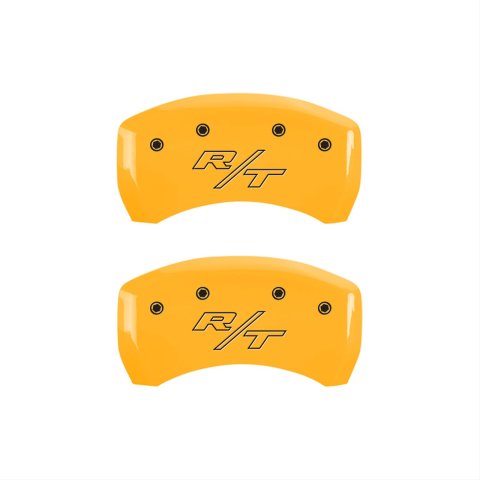 MGP 4 Caliper Covers Engraved Front Cursive/Challenger Engraved Rear RT Yellow finish black ch thumbnail 2