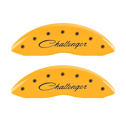 MGP 4 Caliper Covers Engraved Front Cursive/Challenger Engraved Rear RT Yellow finish black ch thumbnail 4