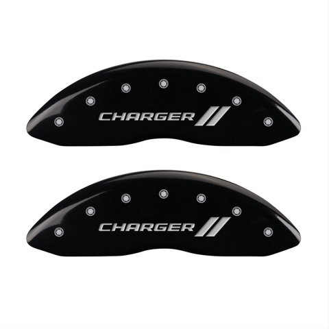 MGP 4 Caliper Covers Engraved Front & Rear With stripes/Charger Black finish silver ch thumbnail 1